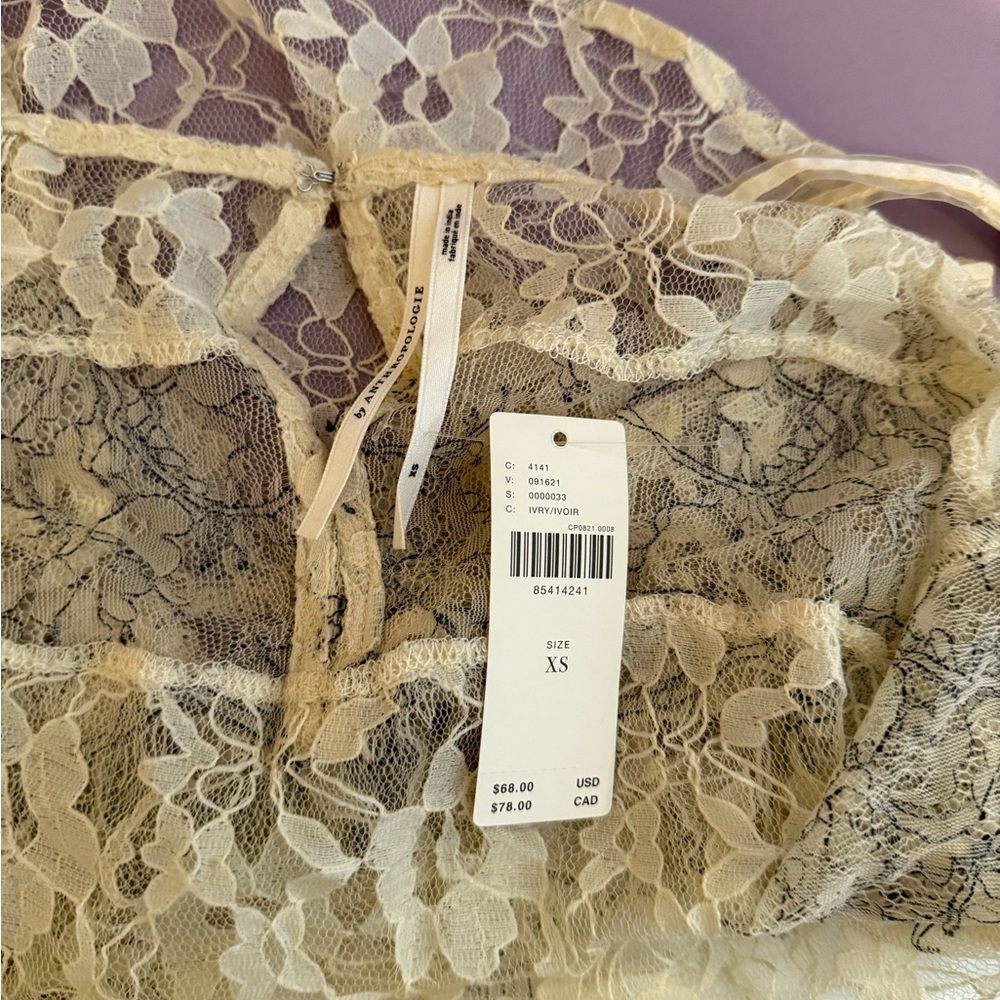 Anthropologie Sheer Mixed Lace Cami In‎ Ivory - Picture 5 of 7